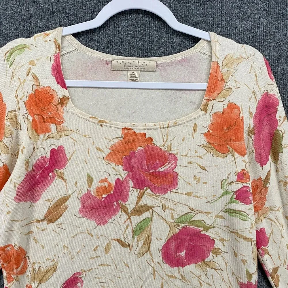 Belford Sweater Petite PL Floral Silk Blend Square Neck Fairy Cottagecore Boho‎